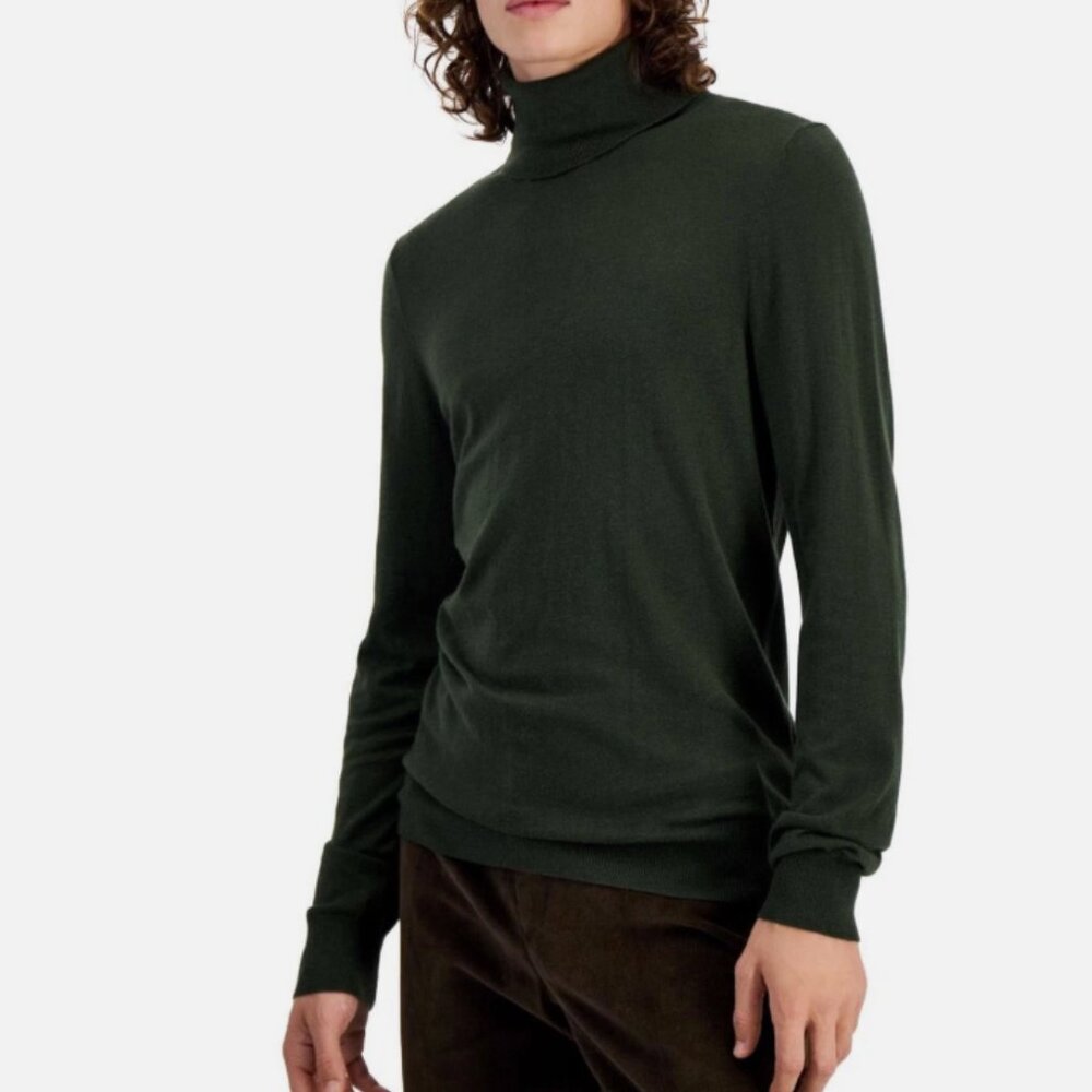 Paisley and Gray Mens Slim Fit Fine Gauge Turtleneck Sweater Dark Forest Size L